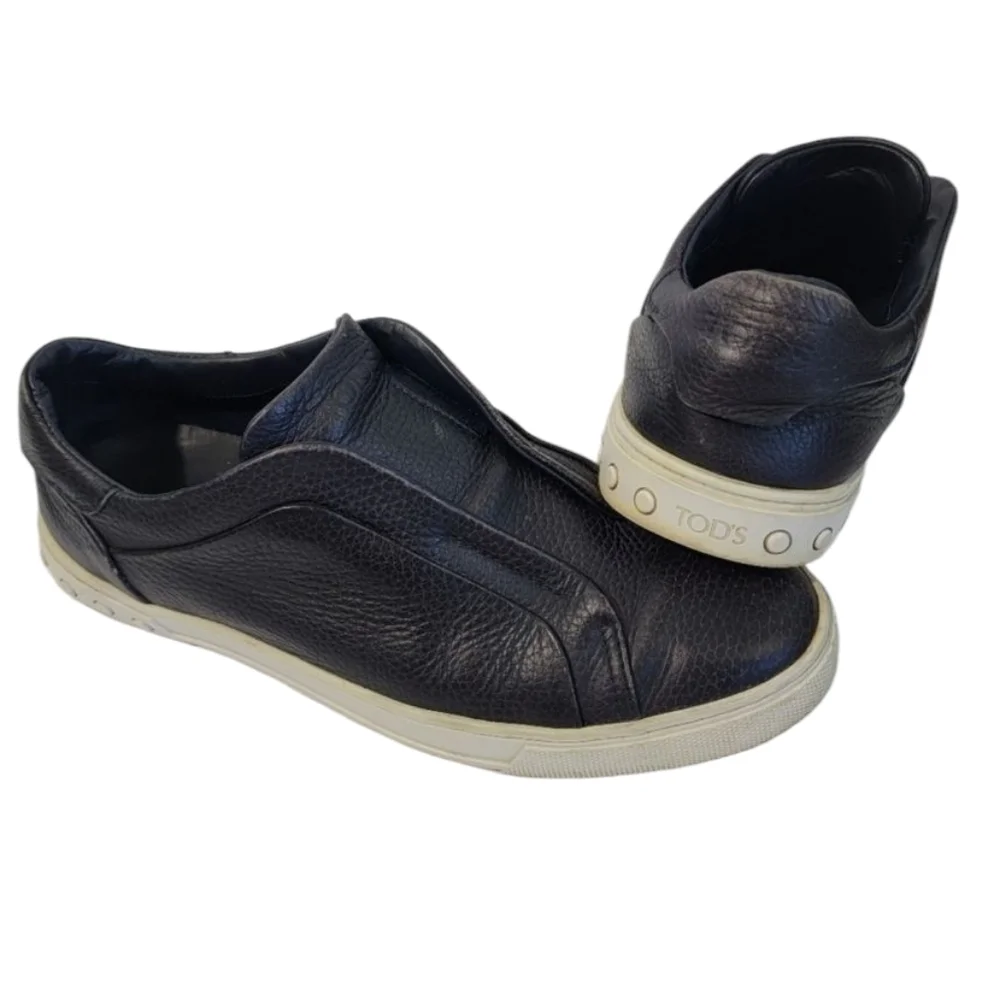 TODS Men Black Leather Slip-On Sneakers 6.5/40 Quite Luxury Designer Minimalist